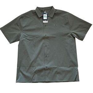Under Armour Mens Explor Airvent Woven SS Button Down Shirt Olive Green Large